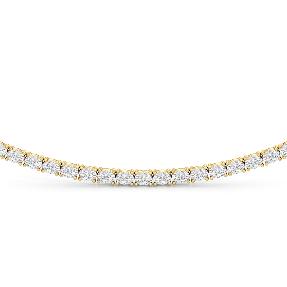 Oval East West Half Diamond Tennis Necklace with 5 Cut Diamond in 14KT Yellow Gold view 3
