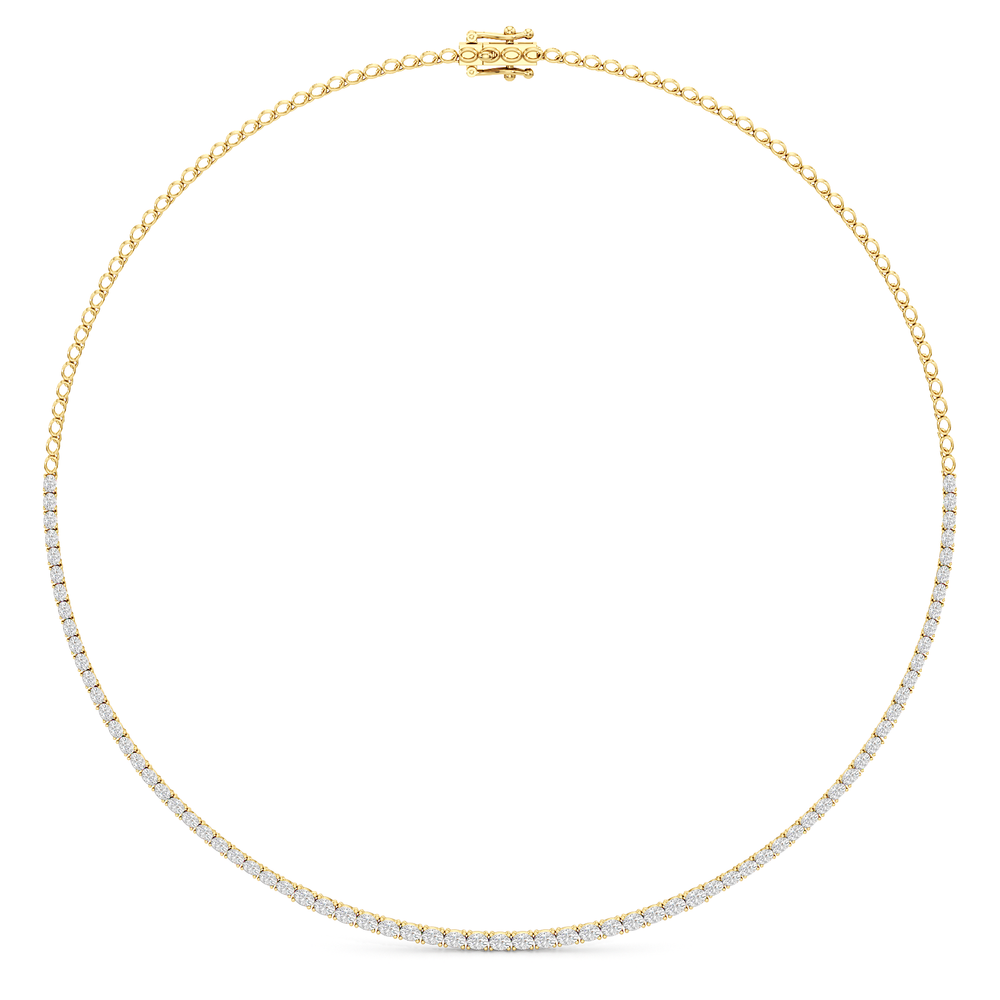 Oval East West Half Diamond Tennis Necklace with 5 Cut Diamond in 14KT Yellow Gold view 2
