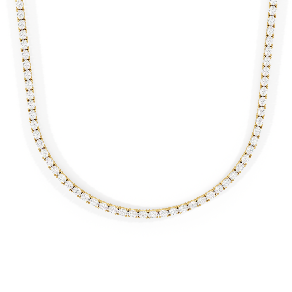 Oval East West Half Diamond Tennis Necklace with 5 Cut Diamond in 14KT Yellow Gold view 1
