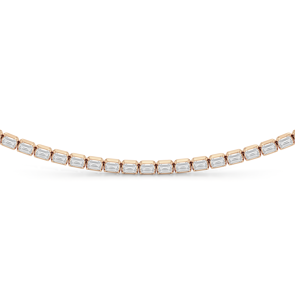Emerald East West Half Diamond Tennis Necklace with 5 Cut Diamond in 14KT Rose Gold view 3
