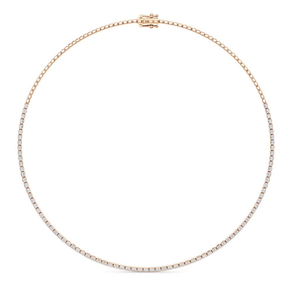 Emerald East West Half Diamond Tennis Necklace with 5 Cut Diamond in 14KT Rose Gold view 2

