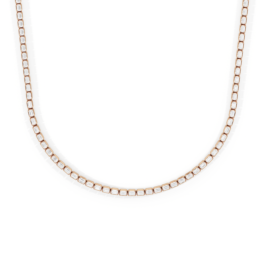Emerald East West Half Diamond Tennis Necklace with 5 Cut Diamond in 14KT Rose Gold view 1
