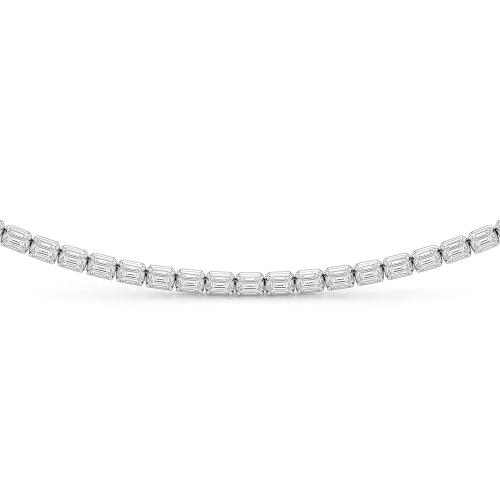 Emerald East West Half Diamond Tennis Necklace with 5 Cut Diamond in 14KT White Gold view 3
