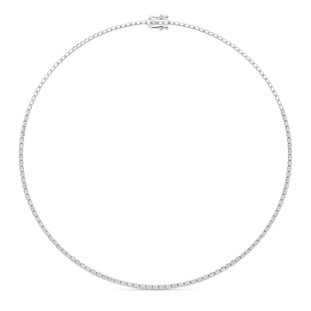 Emerald East West Half Diamond Tennis Necklace with 5 Cut Diamond in 14KT White Gold view 2
