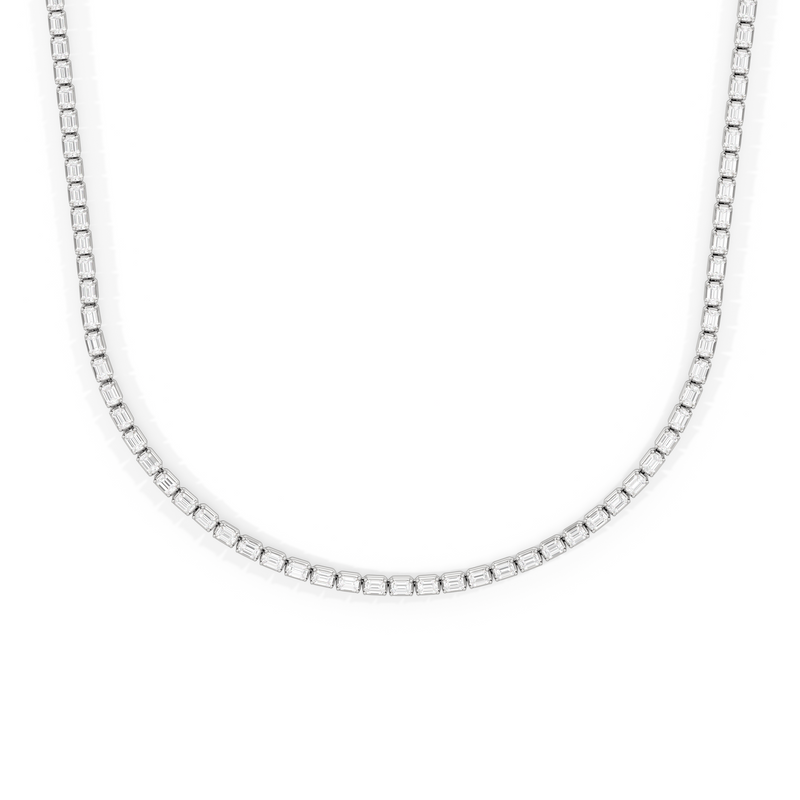 Emerald East West Half Diamond Tennis Necklace