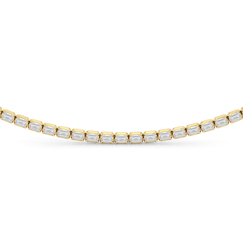 Emerald East West Half Diamond Tennis Necklace with 5 Cut Diamond in 14KT Yellow Gold view 3
