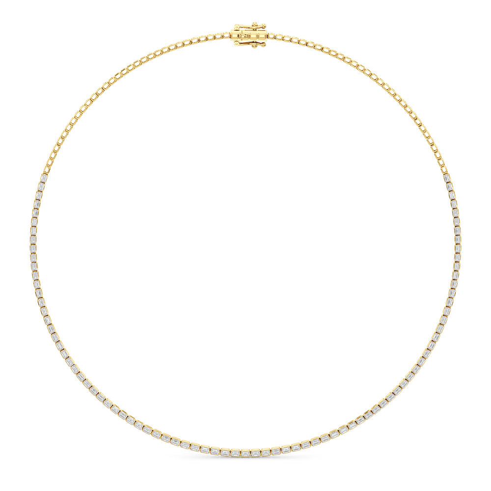 Emerald East West Half Diamond Tennis Necklace with 5 Cut Diamond in 14KT Yellow Gold view 2
