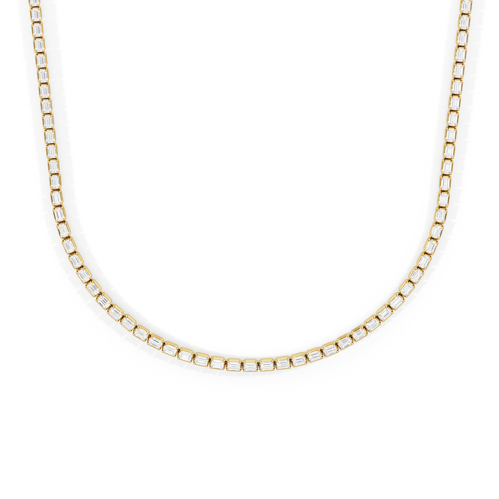 Emerald East West Half Diamond Tennis Necklace with 5 Cut Diamond in 14KT Yellow Gold view 1
