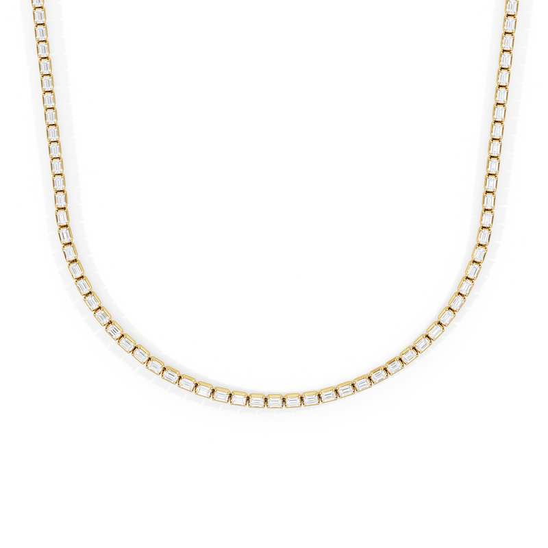 Emerald East West Half Diamond Tennis Necklace