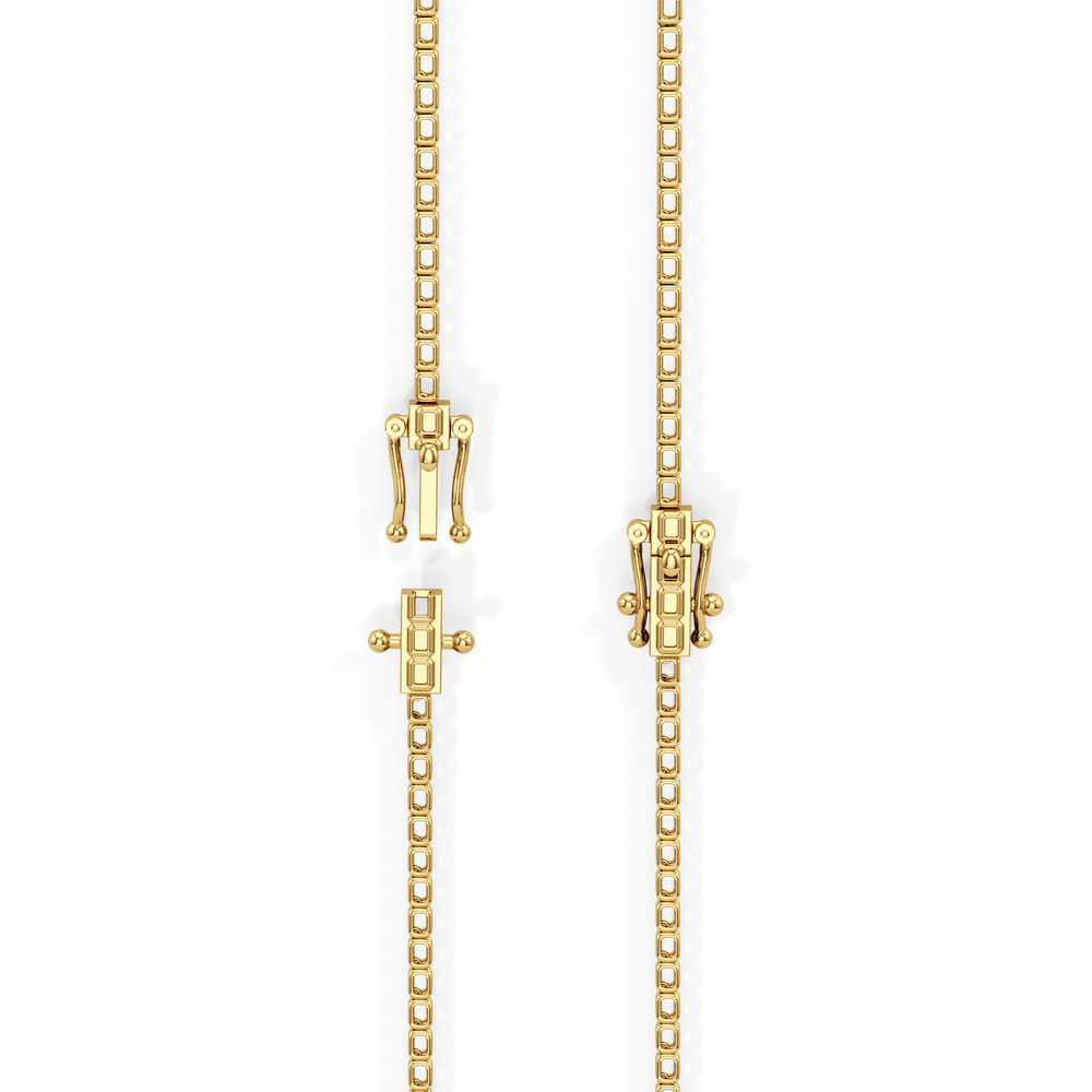 Emerald East West Half Diamond Tennis Necklace with 5 Cut Diamond in 14KT Yellow Gold view 5
