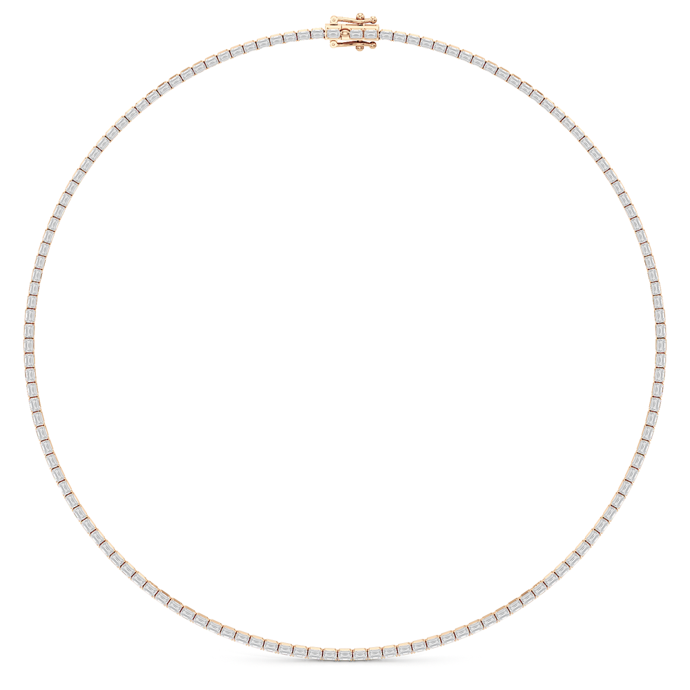 Emerald East West Diamond Tennis Necklace with 9 1/4 Cut Diamond in 14KT Rose Gold view 2
