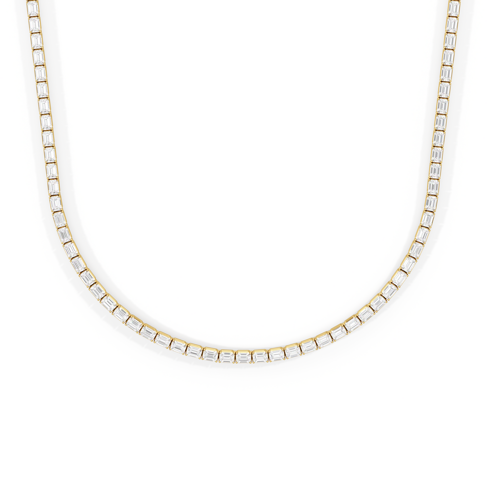 Emerald East West Diamond Tennis Necklace with 9 1/4 Cut Diamond in 14KT Yellow Gold view 1
