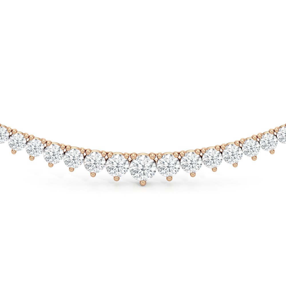 Graduating Three Prong Diamond Tennis Necklace with 10 Cut Diamond in 14KT Rose Gold view 3
