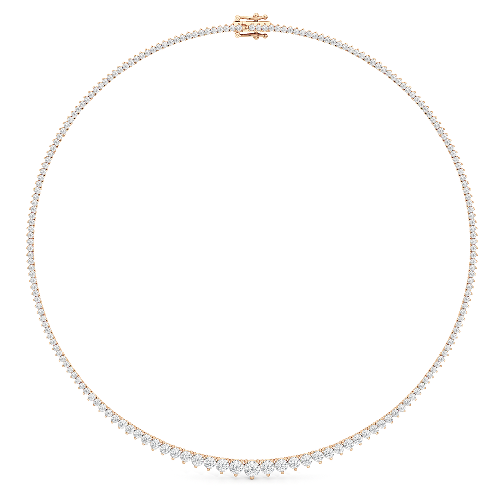 Graduating Three Prong Diamond Tennis Necklace with 10 Cut Diamond in 14KT Rose Gold view 2
