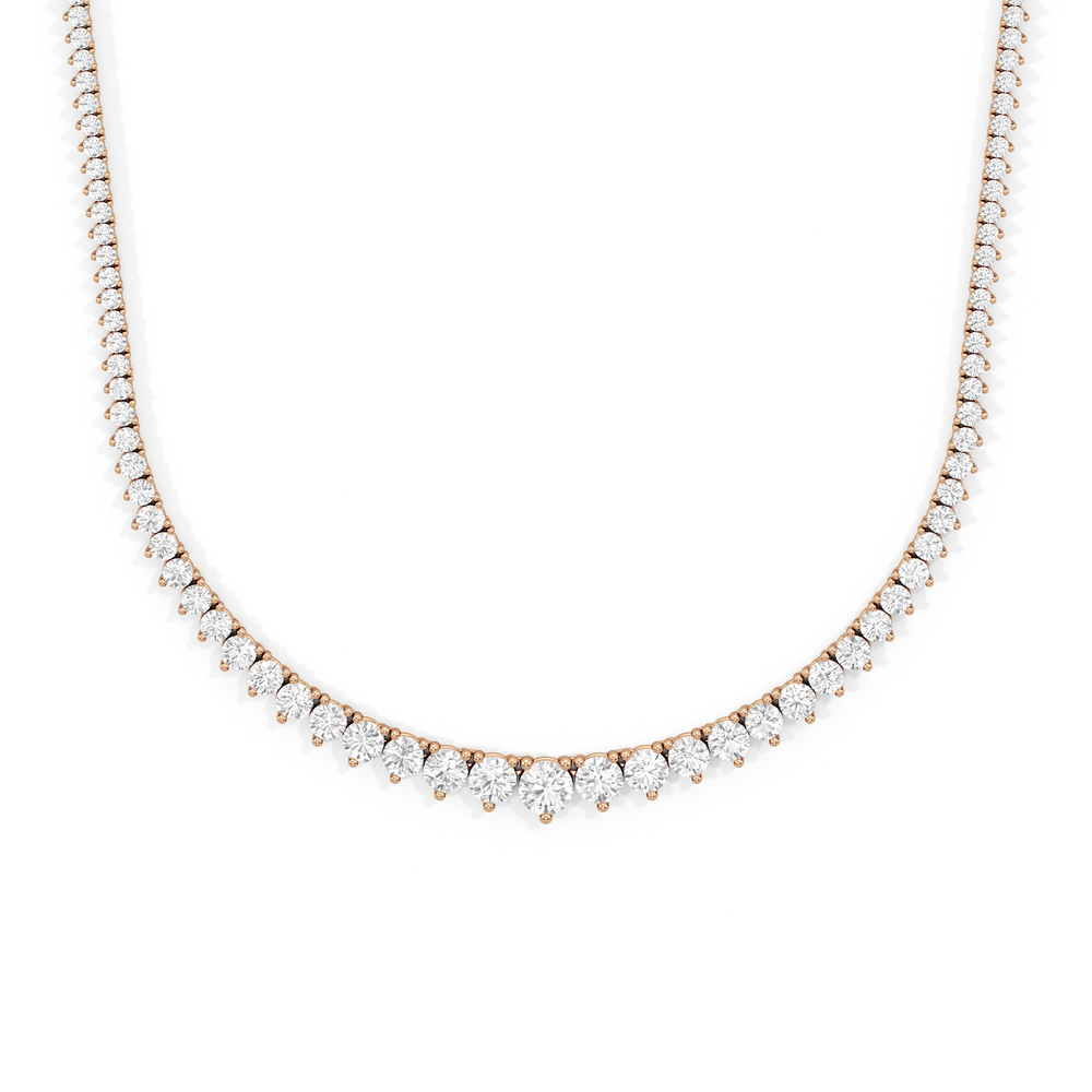 Graduating Three Prong Diamond Tennis Necklace with 10 Cut Diamond in 14KT Rose Gold view 1
