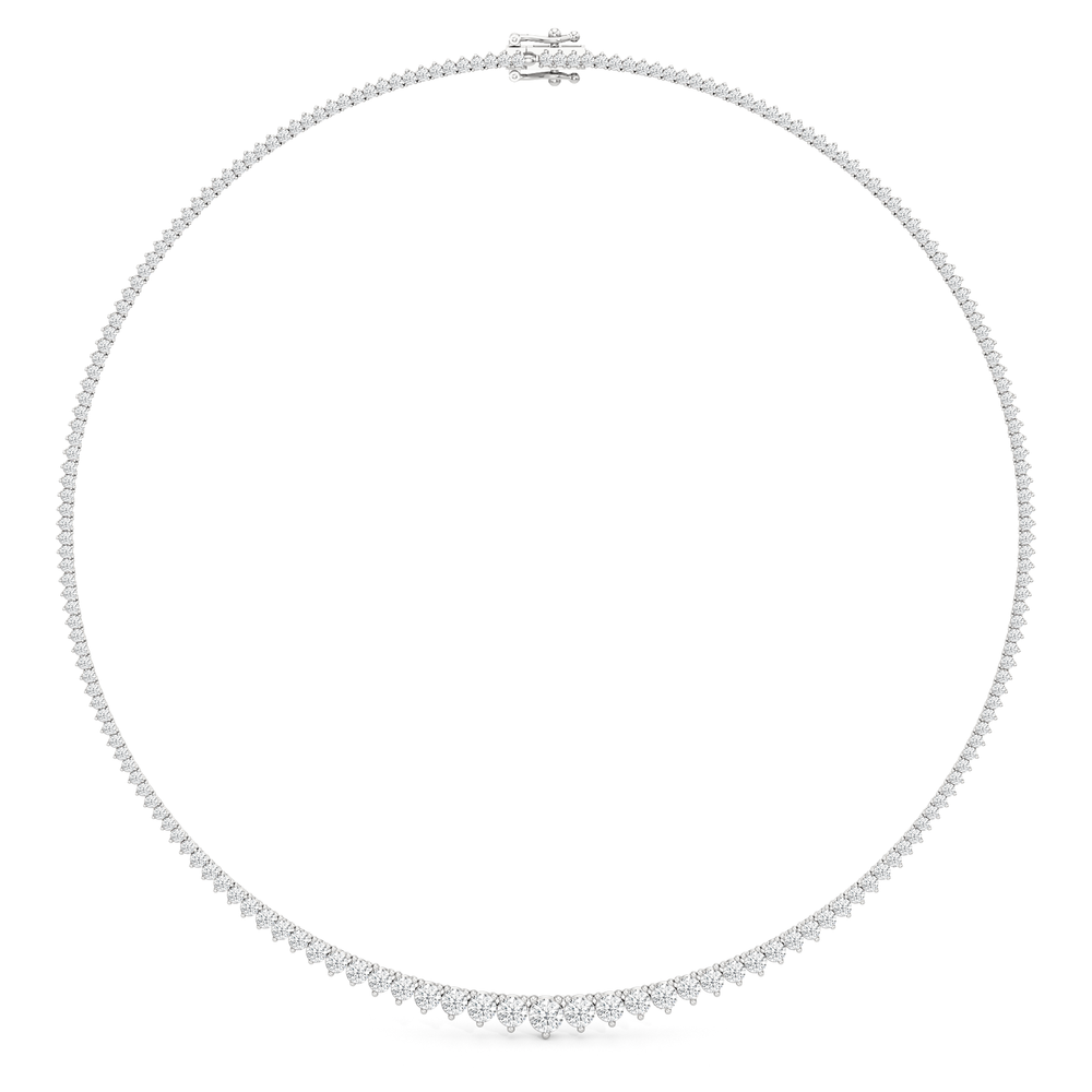 Graduating Three Prong Diamond Tennis Necklace with 10 Cut Diamond in 14KT White Gold view 2
