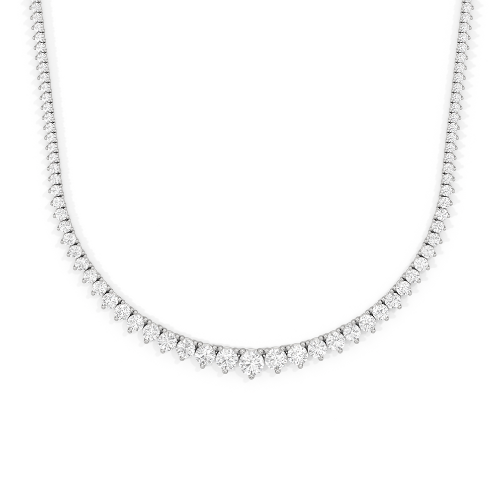 Graduating Three Prong Diamond Tennis Necklace with 10 Cut Diamond in 14KT White Gold view 1
