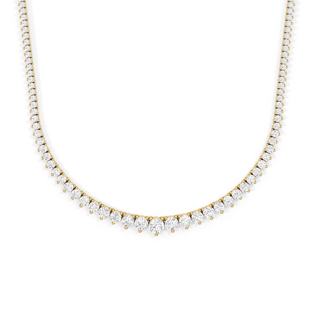 Graduating Three Prong Diamond Tennis Necklace with 10 Cut Diamond in 14KT Yellow Gold view 1
