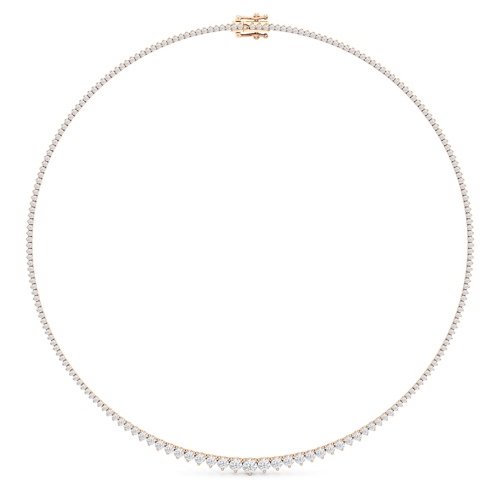 Graduating Three Prong Diamond Tennis Necklace with 7 Cut Diamond in 14KT Rose Gold view 2
