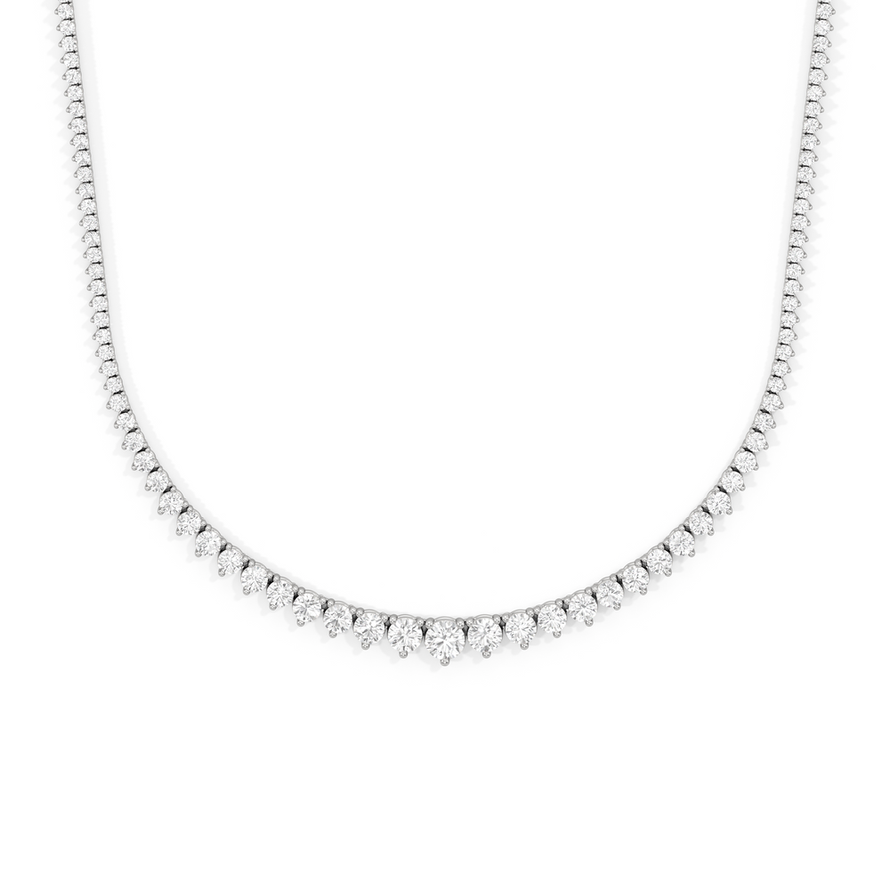 Graduating Three Prong Diamond Tennis Necklace with 7 Cut Diamond in 14KT White Gold view 1
