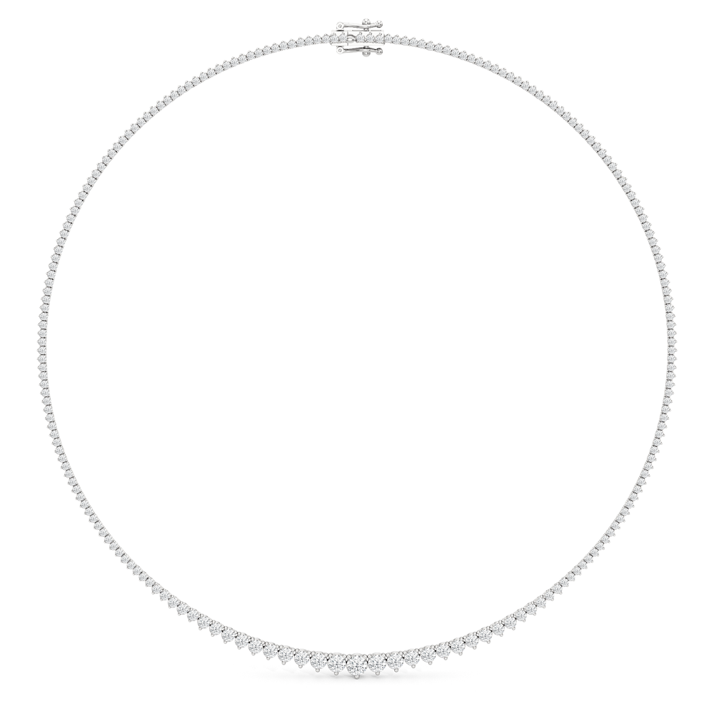 Graduating Three Prong Diamond Tennis Necklace with 7 Cut Diamond in 14KT White Gold view 2
