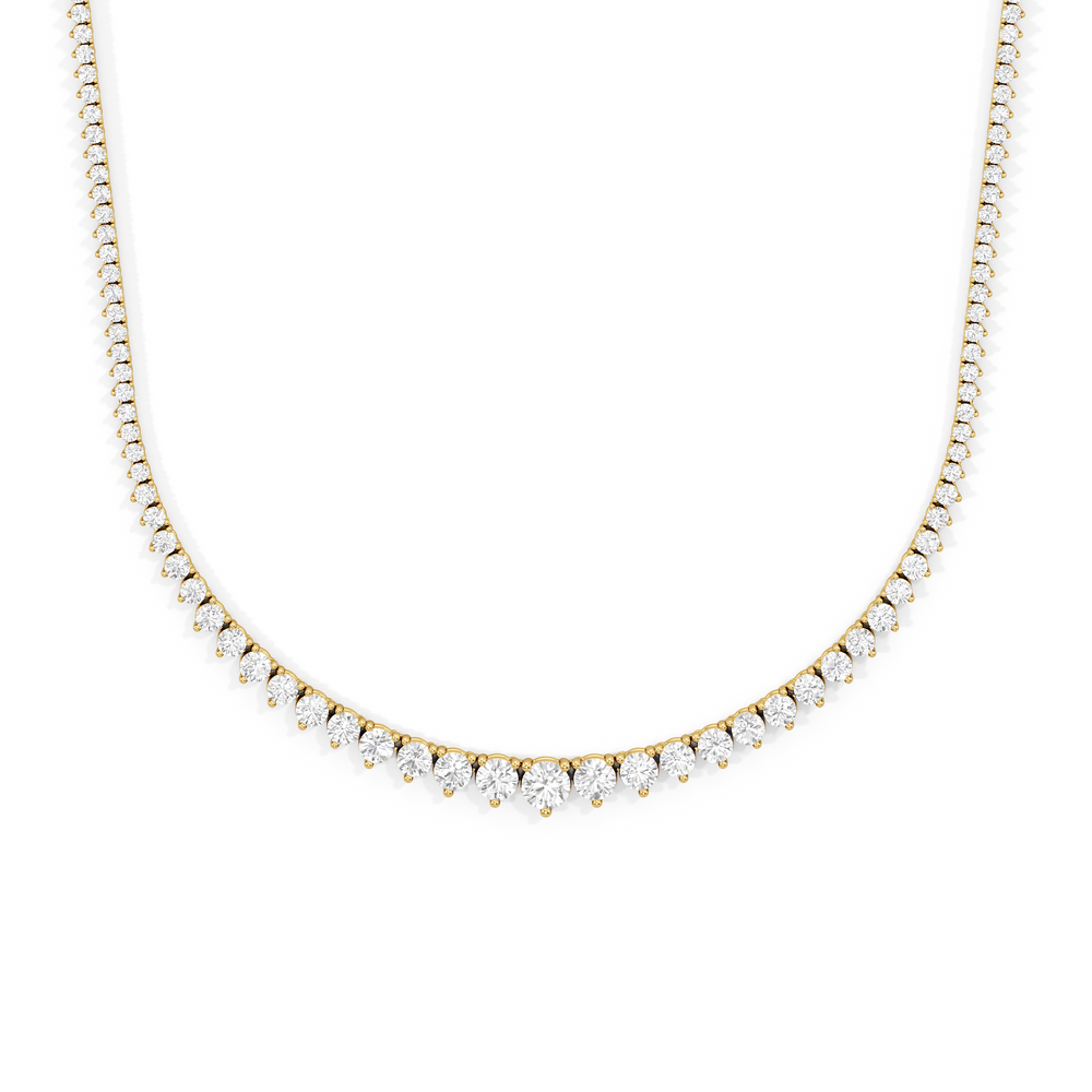Graduating Three Prong Diamond Tennis Necklace with 7 Cut Diamond in 14KT Yellow Gold view 1
