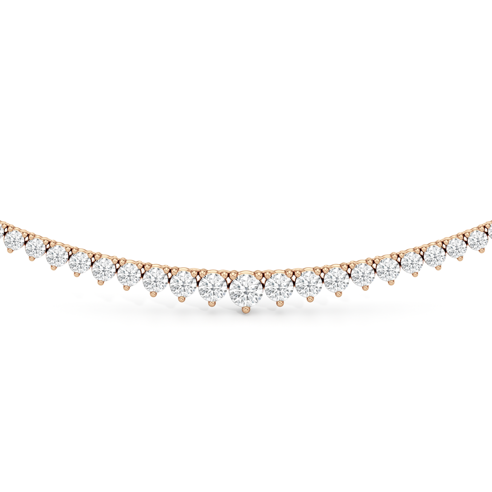 Graduating Three Prong Diamond Tennis Necklace with 5 Cut Diamond in 14KT Rose Gold view 3
