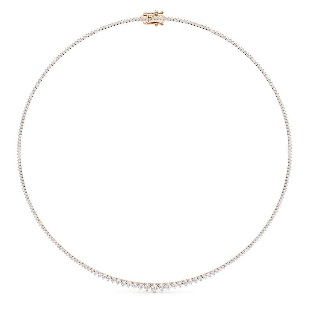 Graduating Three Prong Diamond Tennis Necklace with 5 Cut Diamond in 14KT Rose Gold view 2
