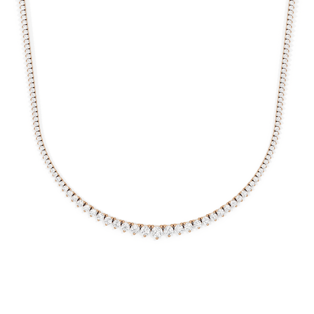 Graduating Three Prong Diamond Tennis Necklace with 5 Cut Diamond in 14KT Rose Gold view 1
