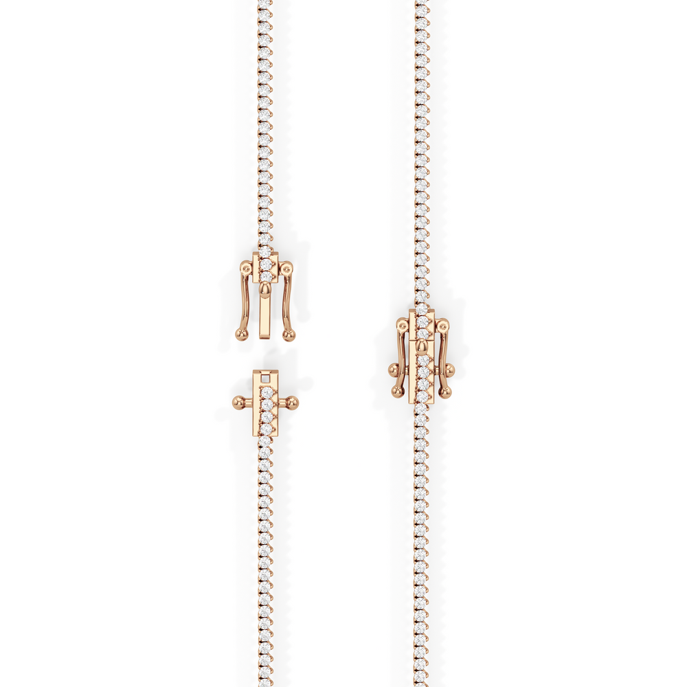 Graduating Three Prong Diamond Tennis Necklace with 5 Cut Diamond in 14KT Rose Gold view 5
