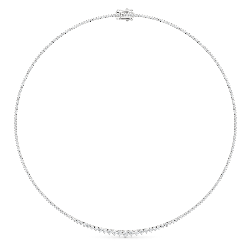 Graduating Three Prong Diamond Tennis Necklace with 5 Cut Diamond in 14KT White Gold view 2
