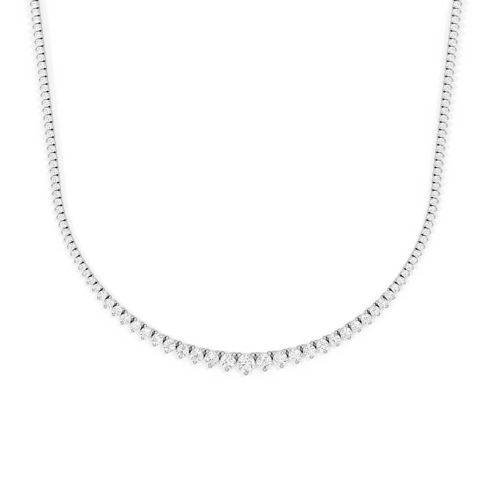 Graduating Three Prong Diamond Tennis Necklace with 5 Cut Diamond in 14KT White Gold view 1

