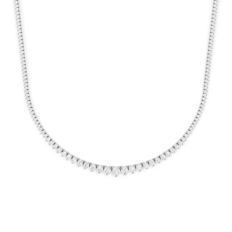Graduating Three Prong Diamond Tennis Necklace