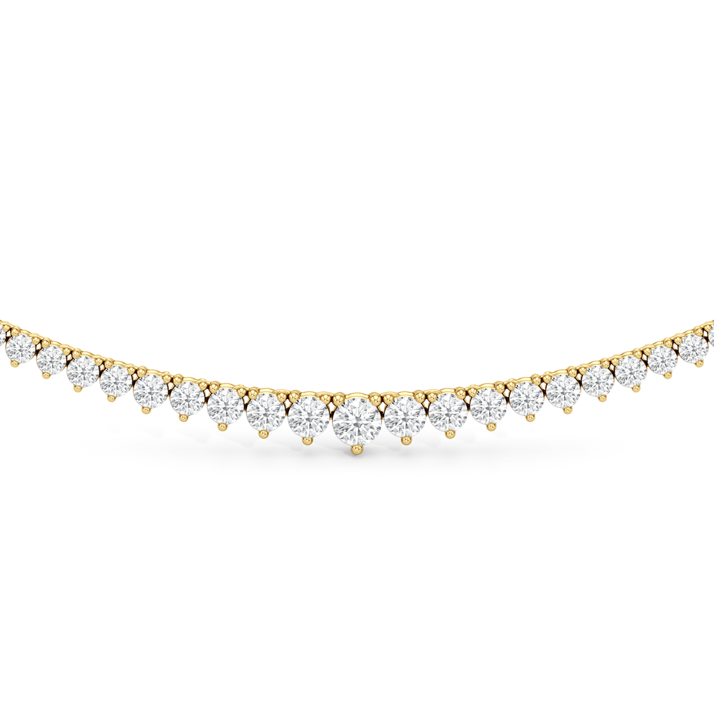 Graduating Three Prong Diamond Tennis Necklace with 5 Cut Diamond in 14KT Yellow Gold view 3

