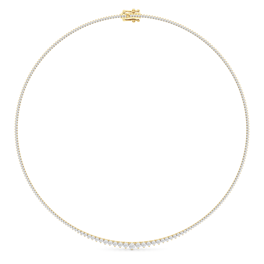 Graduating Three Prong Diamond Tennis Necklace with 5 Cut Diamond in 14KT Yellow Gold view 2
