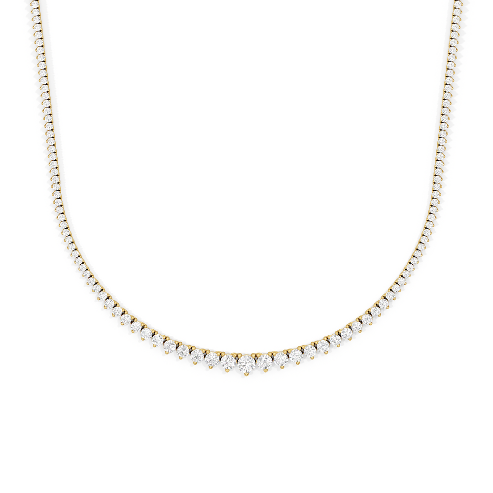 Graduating Three Prong Diamond Tennis Necklace with 5 Cut Diamond in 14KT Yellow Gold view 1
