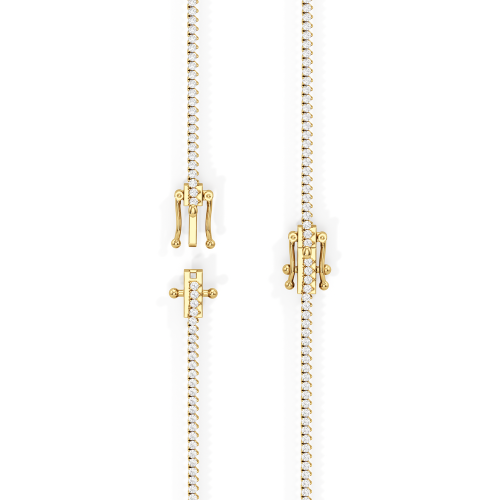 Graduating Three Prong Diamond Tennis Necklace with 5 Cut Diamond in 14KT Yellow Gold view 5
