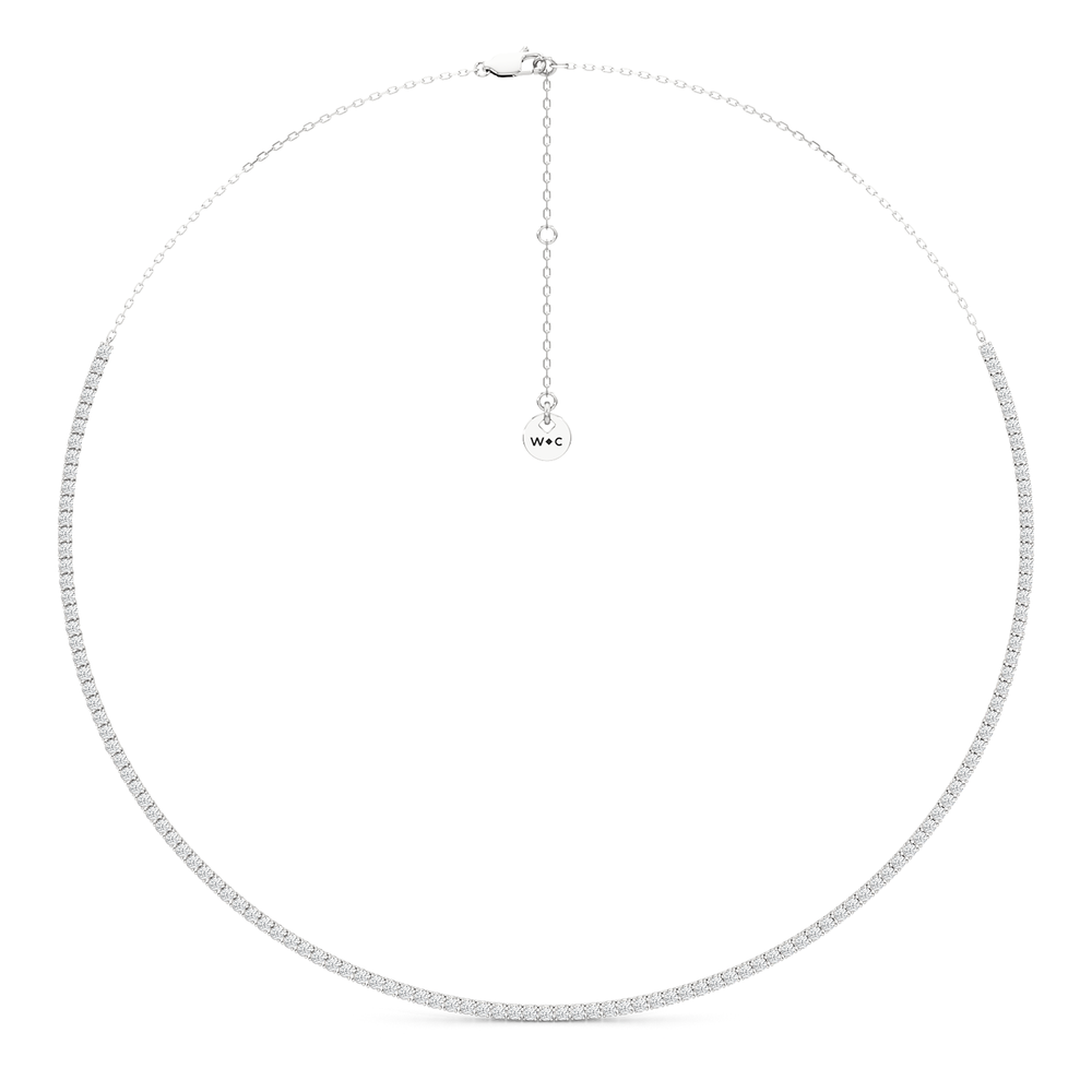 Four Prong Half Diamond Tennis Necklace with 3 Cut Diamond in 14KT White Gold view 2
