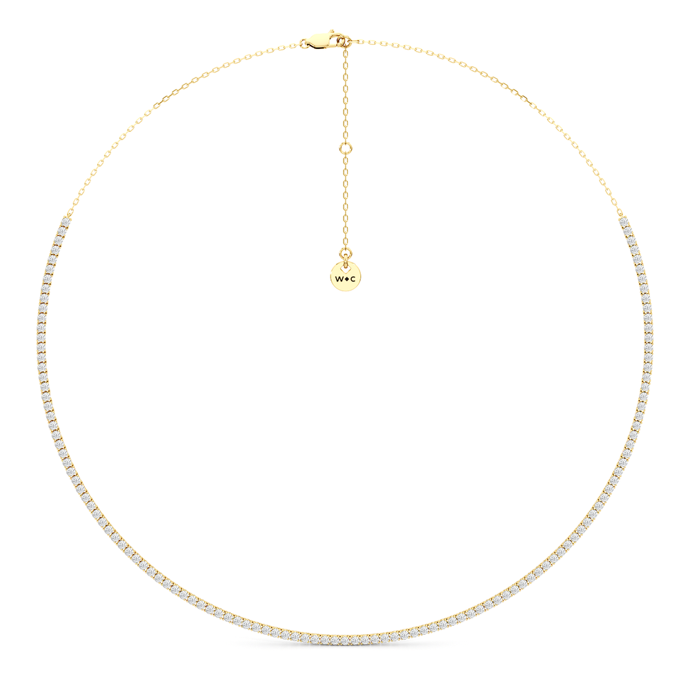 Four Prong Half Diamond Tennis Necklace with 3 Cut Diamond in 14KT Yellow Gold view 2
