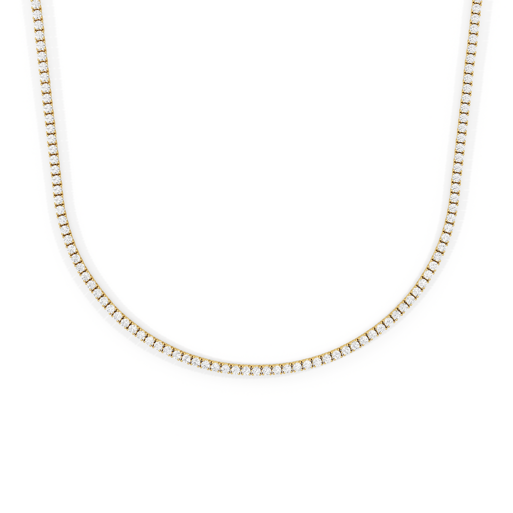 Four Prong Half Diamond Tennis Necklace with 3 Cut Diamond in 14KT Yellow Gold view 1
