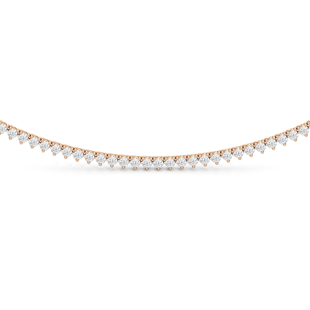 Three Prong Half Diamond Tennis Necklace with 3 Cut Diamond in 14KT Rose Gold view 3
