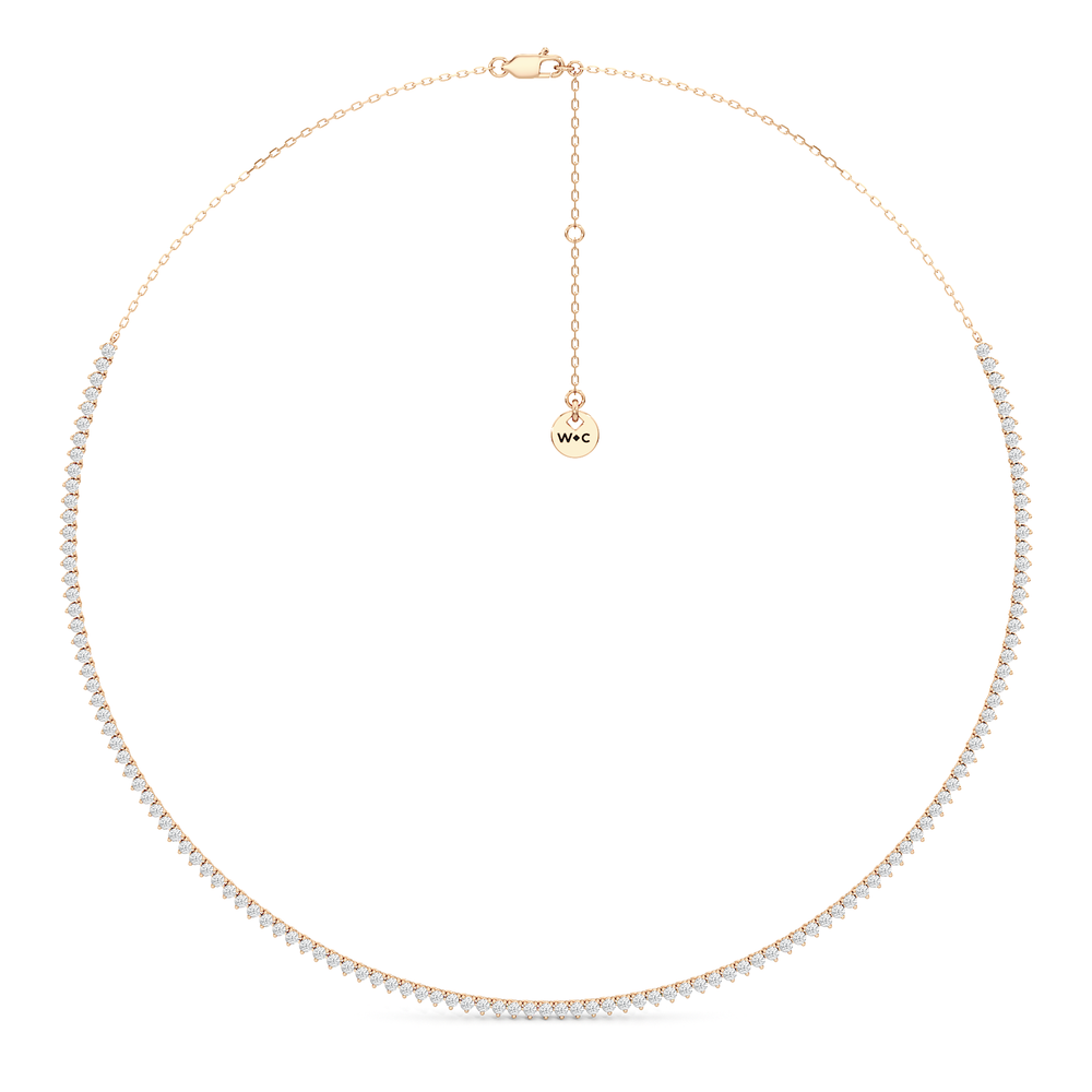 Three Prong Half Diamond Tennis Necklace with 3 Cut Diamond in 14KT Rose Gold view 2
