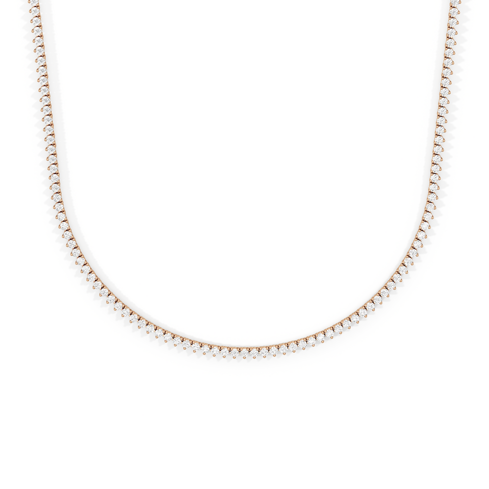 Three Prong Half Diamond Tennis Necklace with 3 Cut Diamond in 14KT Rose Gold view 1
