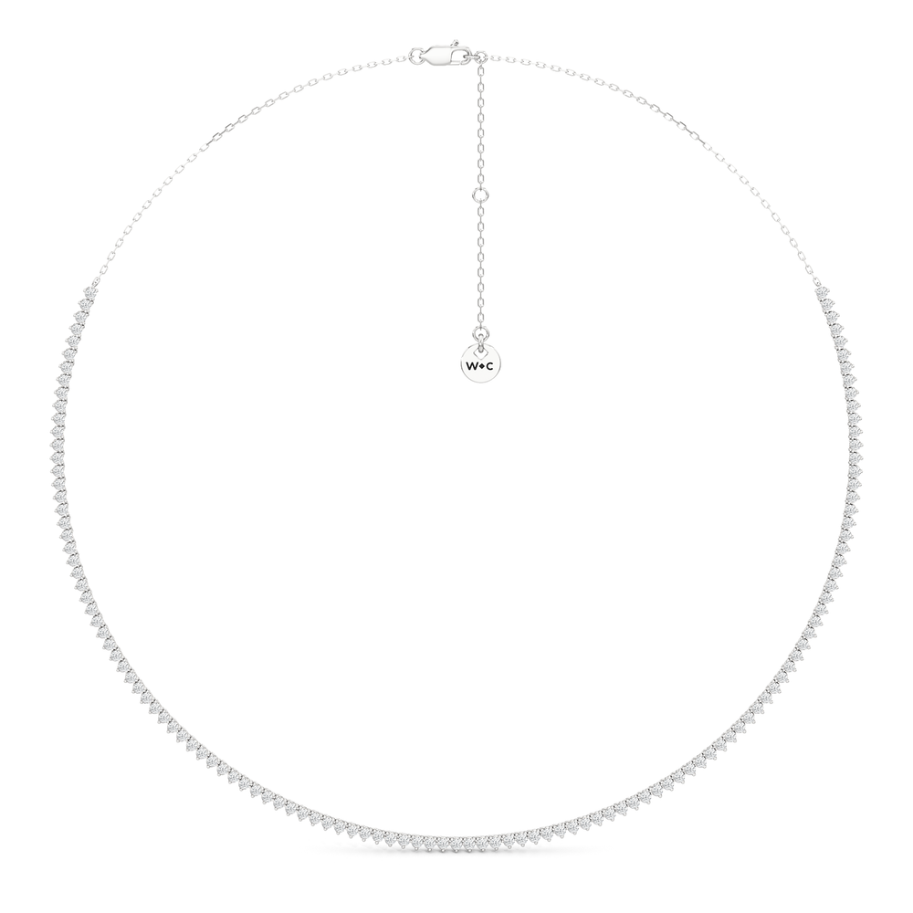 Three Prong Half Diamond Tennis Necklace with 3 Cut Diamond in 14KT White Gold view 2
