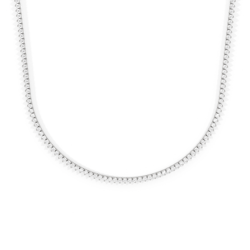 Three Prong Half Diamond Tennis Necklace with 3 Cut Diamond in 14KT White Gold view 1

