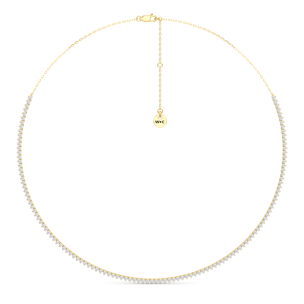 Three Prong Half Diamond Tennis Necklace with 3 Cut Diamond in 14KT Yellow Gold view 2
