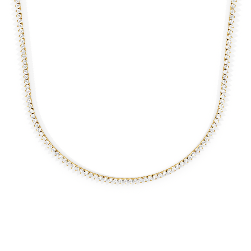 Three Prong Half Diamond Tennis Necklace with 3 Cut Diamond in 14KT Yellow Gold view 1
