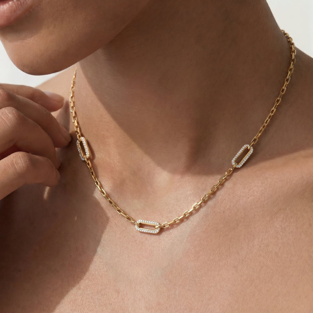 The Celine Paperclip Necklace with 18K Yellow Gold Vermeil / Lab / 1/2 Cut Diamond in 14KT 18K Yellow Gold Vermeil / Lab / 1/2 view 2
