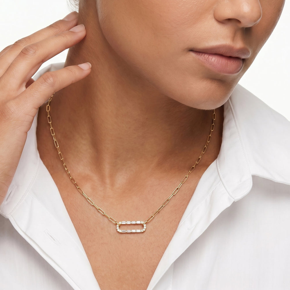 The Celine Bold Paperclip Necklace with 18K Yellow Gold Vermeil / Lab / 3/8 Cut Diamond in 14KT 18K Yellow Gold Vermeil / Lab / 3/8 view 2
