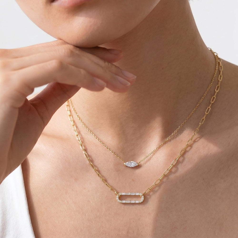 The Celine Bold Paperclip Necklace with 18K Yellow Gold Vermeil / Lab / 3/8 Cut Diamond in 14KT 18K Yellow Gold Vermeil / Lab / 3/8 view 3
